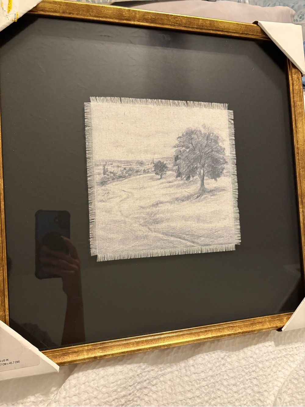 Hearth & Hand Framed Cream Textile Landscape with Gold Frame